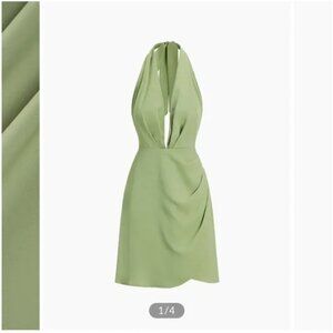 Commense Halter Ruched Open Back Mini Dress - Green - Size XS